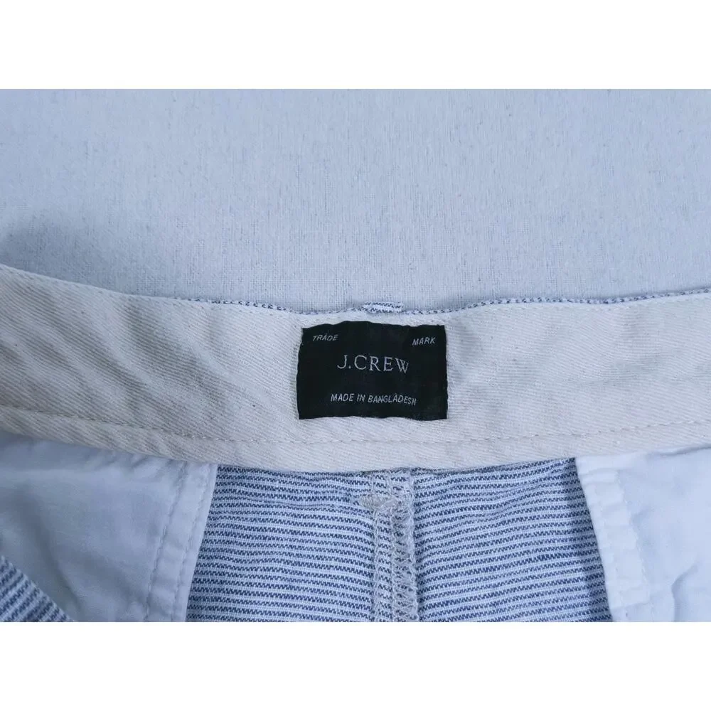 J. CREW Mens 100% Linen Shorts Size 35 Blue White Pinstripe Coastal Preppy Beach